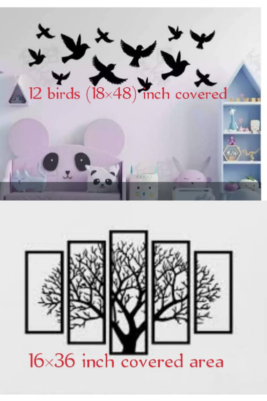 (   best Deal  ) Room decoration deal  Tree wall art +12pec birds MDF wood material  Black color