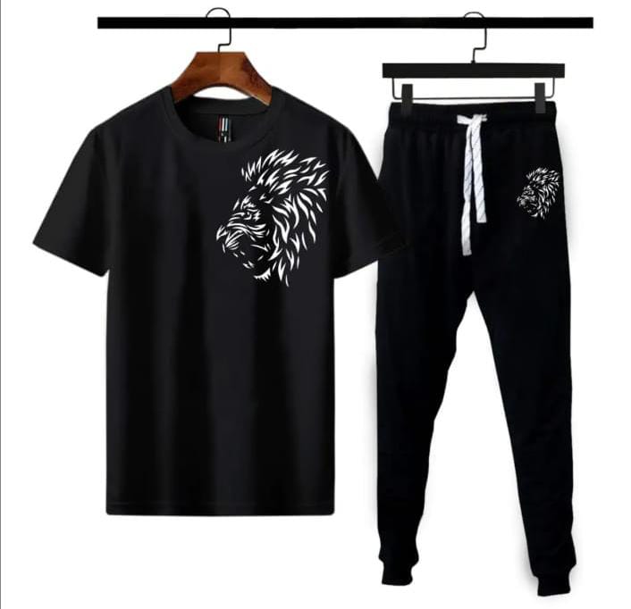 (Black ) lion PRINTED TROUSER+T-SHIRTS TRACKSUIT