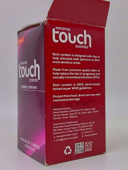 Touch Ribbed Condom Pack - 6 x 3 Ribbed Scented Condoms