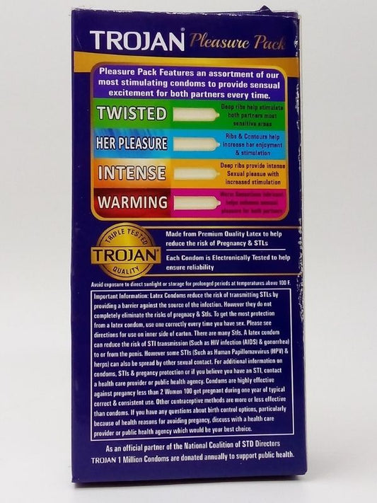 Trojan Condoms Pleasure Pack 12 Count - Deep Stimulating Ribbed Condoms