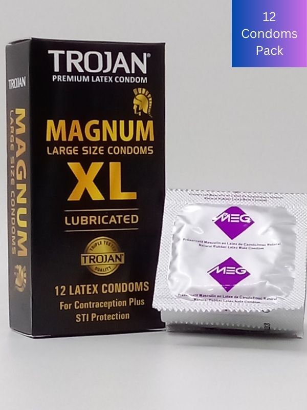 Trojan Magnum Condoms 12 Count - Lubricated Latex Large Size Condoms